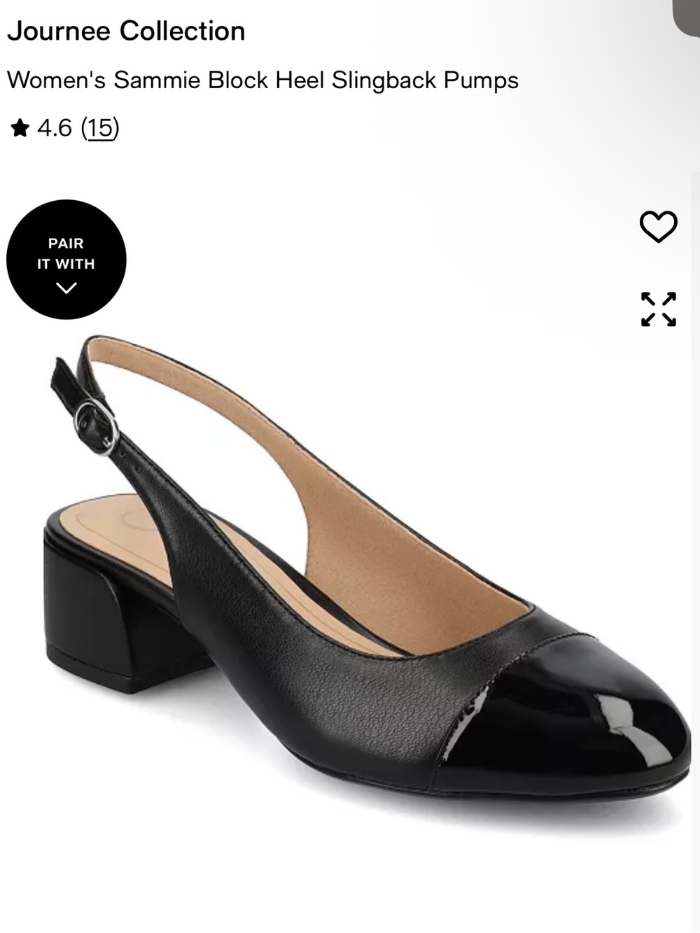 Journee Collection SAMMIE Black Slingback Block Heel Pumps with Patent Toe